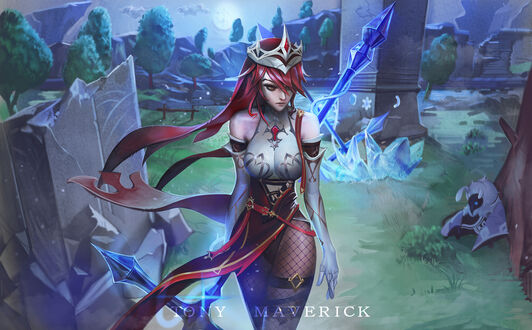 Обои на рабочий стол Cryo Abyss Mage / Крио Маг Бездны и Rosaria / Розария из игры Genshin Impact, by Tony Maverick