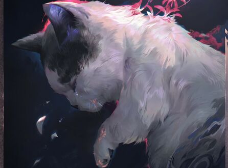 Обои на рабочий стол Спящий рисованный кот, by S Y