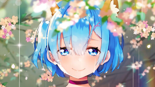 Обои на рабочий стол Rem / Рем из аниме Re:Zero kara Hajimeru Isekai Seikatsu / Re:Zero. Жизнь с нуля в альтернативном мире с кошачьими ушками
