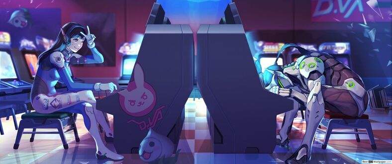 Обои на рабочий стол D. Va / Ди Ва и Genji / Гэндзи из игры Overwatch / Дозор