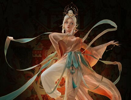 Обои на рабочий стол Девушка-блондинка в развевающейся одежде, by Zitong Liu