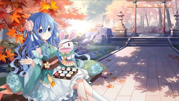 Обои на рабочий стол Yoshino / Йошино с кроликом из аниме Date A Live / Рандеву с жизнью