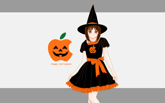 Обои на рабочий стол Ведьмочка со светильником Джеком (Happy Halloween / Счастливого Хэллоуина)