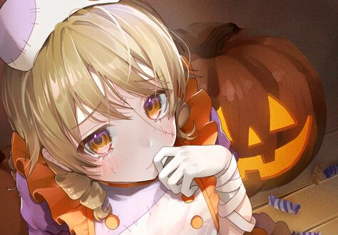 Обои на рабочий стол Ноно Морикубо / Nono Morikubo из аниме Идолмастер / The Idolmaster на фоне светильника Джека