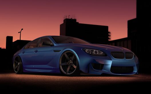 Обои на рабочий стол BMW m6 2020 Tuning стоит ночью на улице города