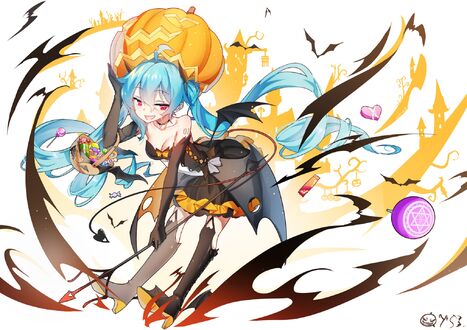Обои на рабочий стол Vocaloid Hatsune Miku / Вокалоид Хатсунэ Мику празднует хеллоуин