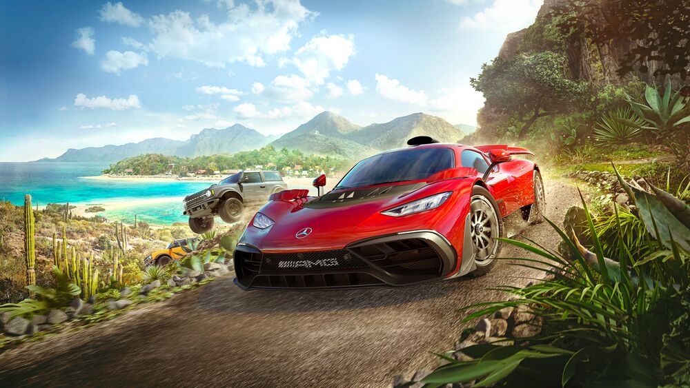 Обои для рабочего стола Красный Mercedes / Мерседес на ралли, видеоигра Forza Horizon 5