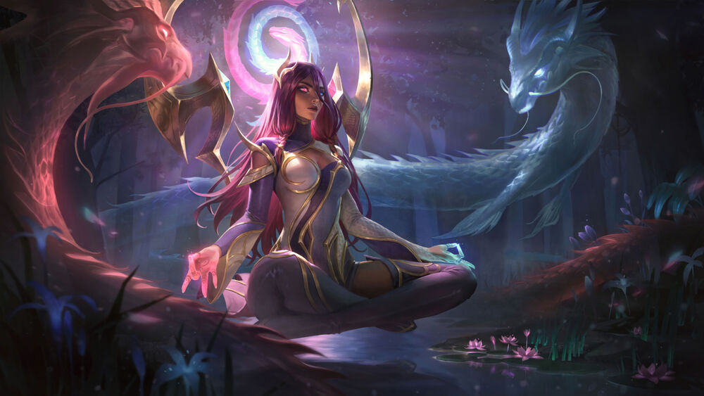 Обои для рабочего стола Sun Goddess Karma / Богиня Солнца Карма, арт к игре League of Legends / Лига Легенд