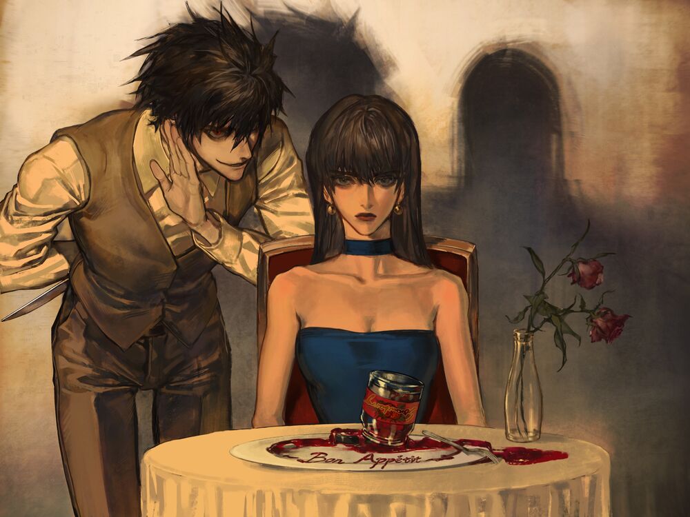 Обои для рабочего стола ББ / Beyond Birthday / Бейонд Бездэй и Наоми Мисора / Naomi Misora из аниме Тетрадь смерти: Другая тетрадь — Лос-Анджелес по следу убийцы ББ / Death Note Another Note: Los Angeles BB Renzoku Satsujin Jiken