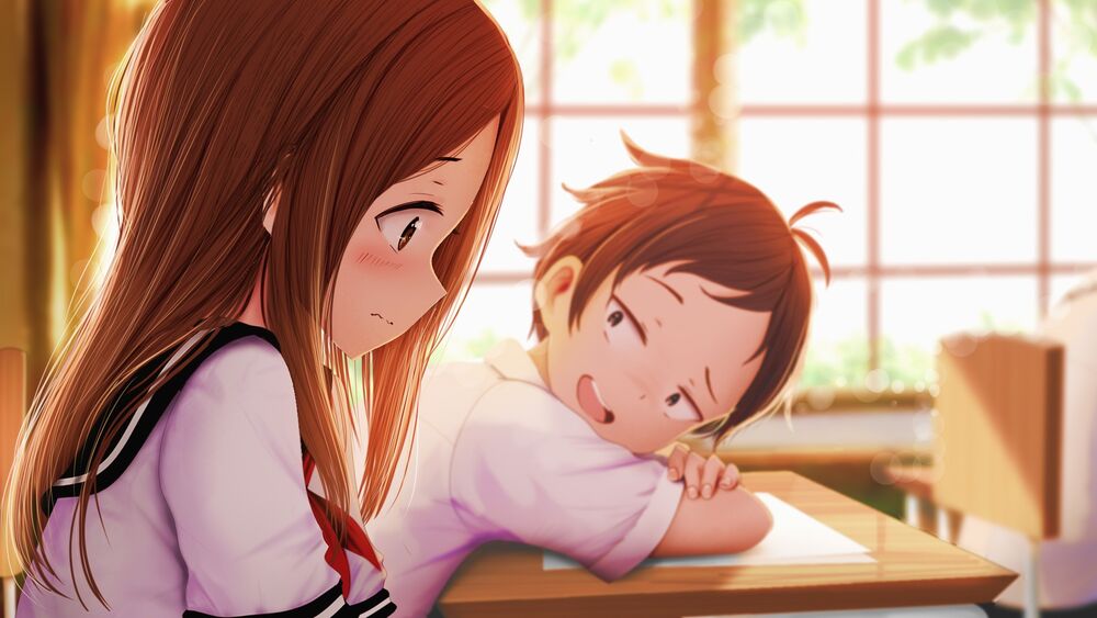 Обои для рабочего стола Takagi / Такаги и Nishikata / Нисиката из аниме Karakai Jouzu no Takagi-san / Озорная Такаги