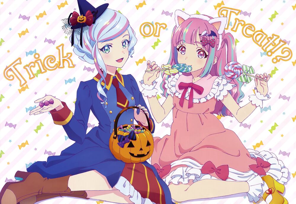 Обои для рабочего стола Ann Kurimu и Ruri Tamaki празднуют Halloween из аниме Aikatsu Planet (trick or treat?), by Risa Miyadami