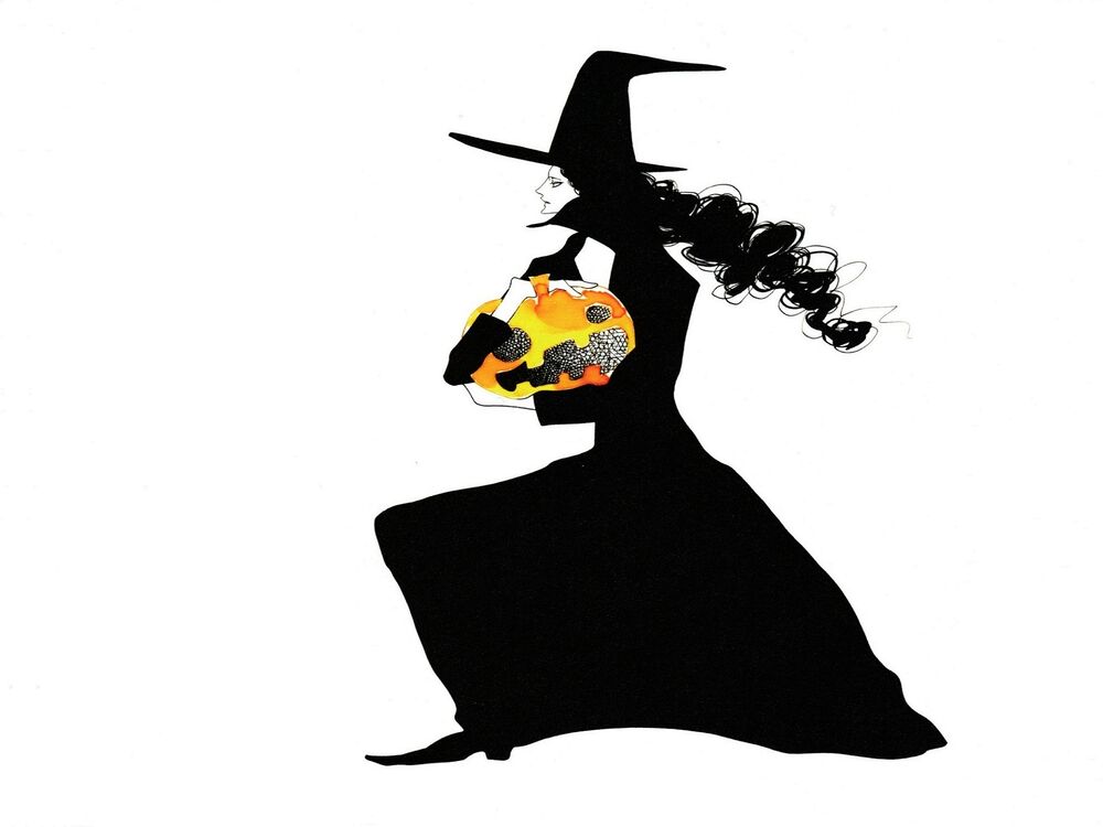Обои для рабочего стола Черная ведьма с тыквой для Halloween, by Asumiko Nakamura