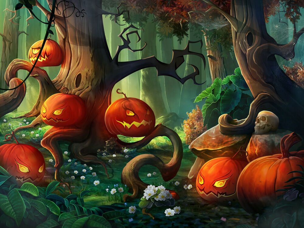 Обои для рабочего стола Праздник хеллоуина в лесу, by Vinodh Sivaraja