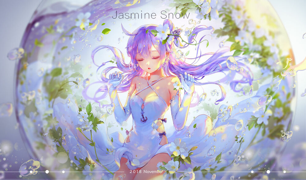 Обои для рабочего стола Девочка с длинными волосами - персонаж из игры Azur Lane с цветочком в руке (Jasmin Snow)