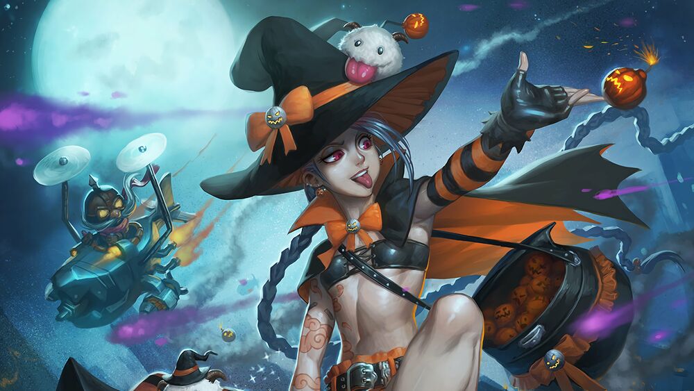 Обои для рабочего стола Хэллоуинская ведьма Джинкс / Jinx из игры Лига легенд, by Speeh