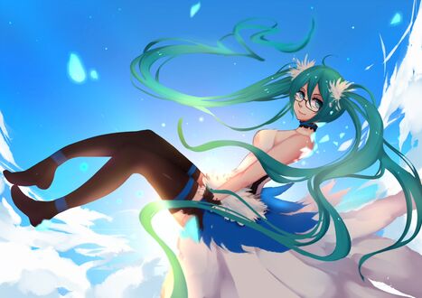 Обои на рабочий стол Vocaloid Hatsune Miku / Вокалоид Хатсунэ Мику с очками в небе