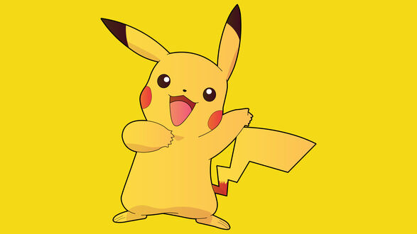 Обои на рабочий стол Pikachu / Пикачу из аниме Покемон / Pokemon открыл рот и поднял лапу, art by wolfpiedro