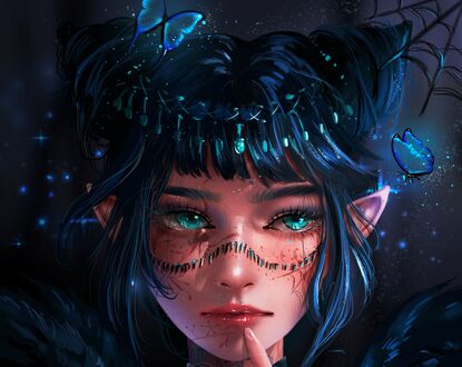 Обои на рабочий стол Голубоглазая девушка - эльф, by PatsiArt