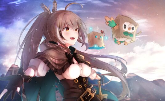 Обои на рабочий стол Nanashi Mumei виртуальный ютубер Hololive (Hololive English), art by Purple (Jobseeking)
