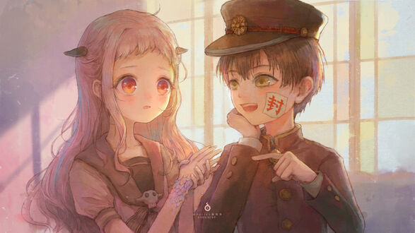 Обои на рабочий стол Hanako-kun / Ханако и Nene Yashiro / Нэнэ Ясиро из аниме Jibaku Shounen Hanako-kun / Туалетный мальчик Ханако