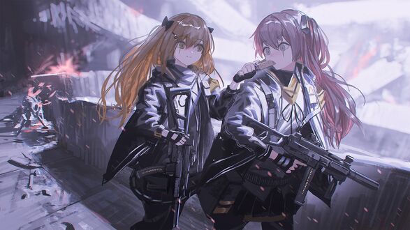 Обои на рабочий стол UMP45 и UMP9 из аниме и игры Shaonu Qianxian: Renxing Xiao Juchang / Девушки на линии фронта