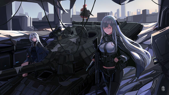 Обои на рабочий стол AK-12 и AK-15 из аниме и игры Shaonu Qianxian: Renxing Xiao Juchang / Девушки на линии фронта