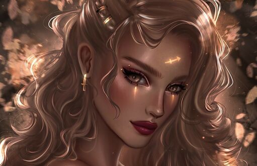 Обои на рабочий стол Девушка с длинными волосами - знак зодиака Стрелец, by Stella Colorado