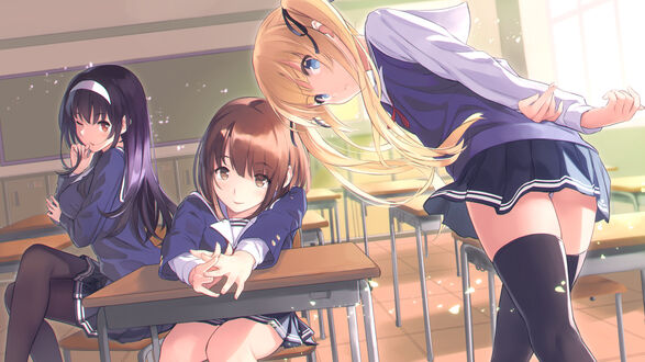 Обои на рабочий стол Utaha Kasumigaoka / Утаха Касумигаока, Megumi Katou / Мэгуми Като и Eriri Spencer Sawamura / Эрири Спенсер Савамура из аниме Saenai Heroine no Sodatekata / Как воспитать героиню из обычной девушки