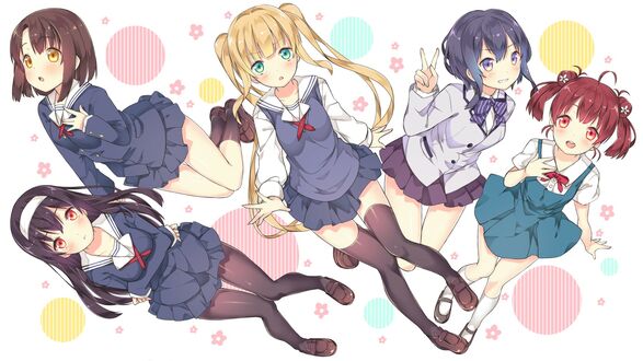 Обои на рабочий стол Utaha Kasumigaoka / Утаха Касумигаока, Megumi Katou / Мэгуми Като, Eriri Spencer Sawamura / Эрири Спенсер Савамура, Michiru Hyoudou / Мичиру Хедо и Izumi Hashima / Изуми Хашима из аниме Saenai Heroine no Sodatekata / Как воспитать героиню из обычной девушки