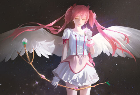 Обои на рабочий стол Мадока Канамэ / Madoka Kaname из аниме Девочка-волшебница Мадока★Волшебство / Mahou Shoujo Madoka★Magica
