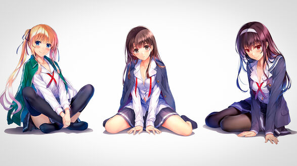 Обои на рабочий стол Eriri Spencer Sawamura / Эрири Спенсер Савамура, Megumi Katou / Мэгуми Като и Utaha Kasumigaoka / Утаха Касумигаока из аниме Saenai Heroine no Sodatekata / Как воспитать героиню из обычной девушки