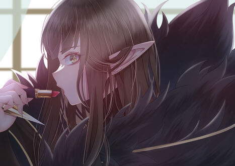Обои на рабочий стол Ассасин Красных / Aka no Assassin / Red Assassin из аниме Судьба / Апокриф / Fate / Apocrypha красит губы