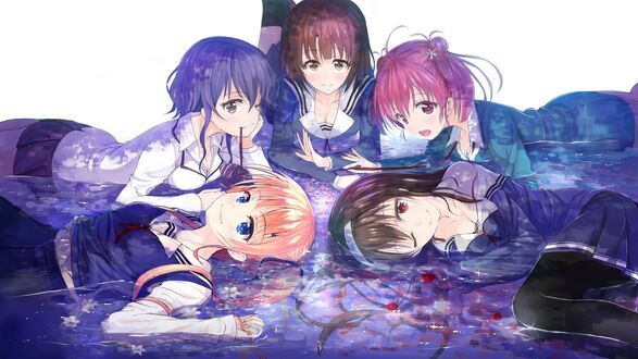 Обои на рабочий стол Utaha Kasumigaoka / Утаха Касумигаока, Eriri Spencer Sawamura / Эрири Спенсер Савамура, Michiru Hyoudou / Мичиру Хедо, Izumi Hashima / Изуми Хашима и Megumi Katou / Мэгуми Като из аниме Saenai Heroine no Sodatekata / Как воспитать героиню из обычной девушки