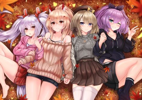 Обои на рабочий стол Laffey / Лэффи, Ayanami / Аянами, Z23 и Javelin / Джавелин из аниме Azur Lane: Bisoku Zenshin!/Лазурный путь: Малый вперед!