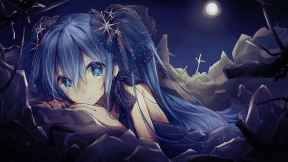 Обои на рабочий стол Vocaloid Hatsune Miku / Вокалоид Хатсунэ Мику силит