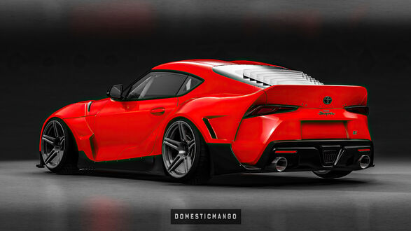 Обои на рабочий стол Красная Toyota Supra на сером фоне (Dometsicmango)