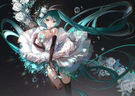 Обои на рабочий стол Vocaloid Hatsune Miku / Вокалоид Хатсунэ Мику в пышном платье