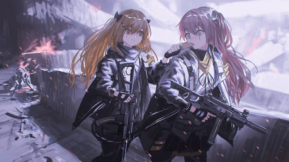 Обои для рабочего стола UMP45 и UMP9 из аниме и игры Shaonu Qianxian: Renxing Xiao Juchang / Девушки на линии фронта