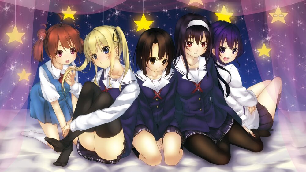 Обои для рабочего стола Izumi Hashima / Изуми Хашима, Eriri Spencer Sawamura / Эрири Спенсер Савамура, Megumi Katou / Мэгуми Като, Utaha Kasumigaoka / Утаха Касумигаока и Michiru Hyoudou / Мичиру Хедо из аниме Saenai Heroine no Sodatekata / Как воспитать героиню из обычной девушки
