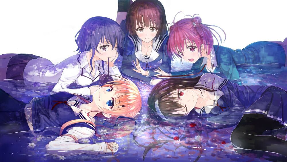 Обои для рабочего стола Utaha Kasumigaoka / Утаха Касумигаока, Eriri Spencer Sawamura / Эрири Спенсер Савамура, Michiru Hyoudou / Мичиру Хедо, Izumi Hashima / Изуми Хашима и Megumi Katou / Мэгуми Като из аниме Saenai Heroine no Sodatekata / Как воспитать героиню из обычной девушки