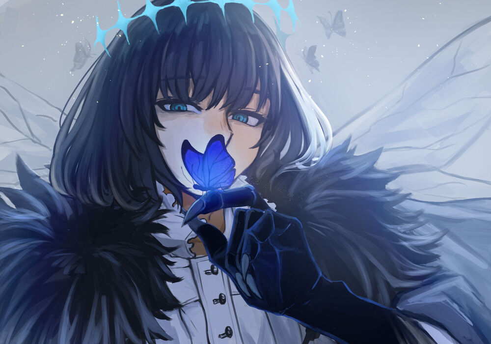 Обои для рабочего стола Pretender (Oberon) из игры Fate / Grand Order / Судьба / Великий приказ, на руке которого сидит бабочка