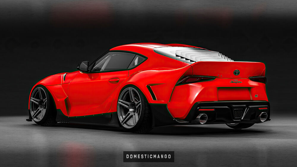 Обои для рабочего стола Красная Toyota Supra на сером фоне (Dometsicmango)