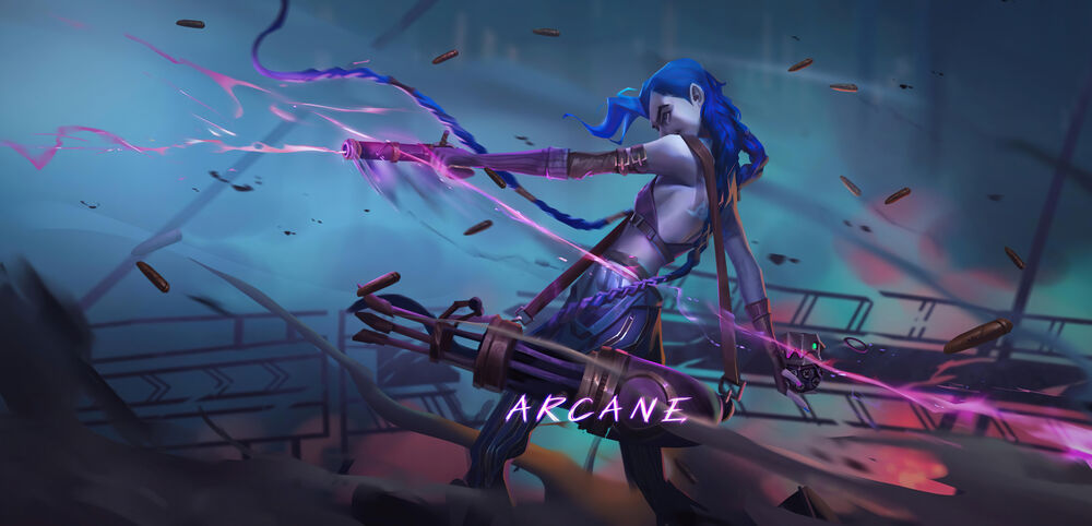 Обои для рабочего стола Jinx / Джинкс, персонаж из видеоигры League of Legends / Лига Легенд и анимационного сериала Arcane