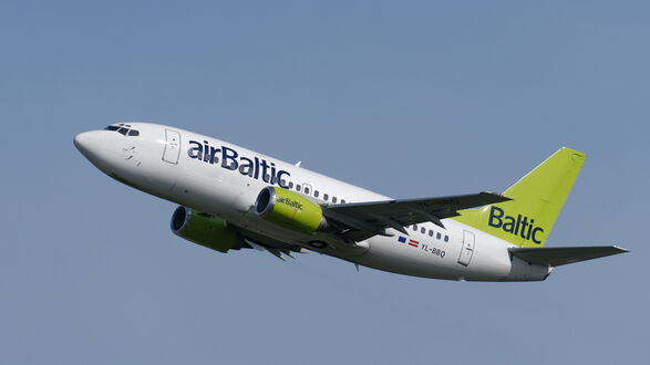 Обои на рабочий стол Самолет авиакомпании AirBaltic набирает высоту