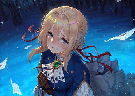 Обои на рабочий стол Плачущая Violet Evergarden / Вайолет Эвергардэн из аниме Violet Evergarden