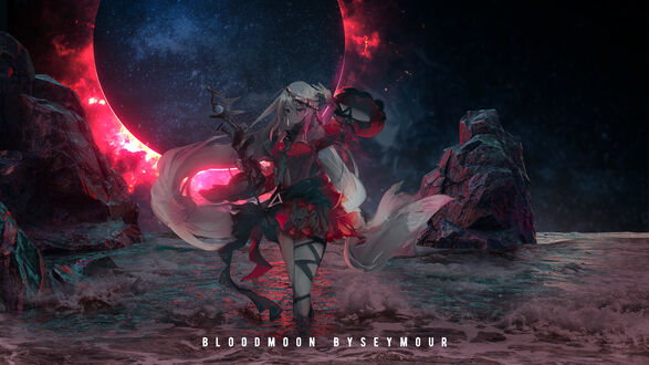 Обои на рабочий стол Skadi / Скади из игры Arknights (bloodmoon by seymour)