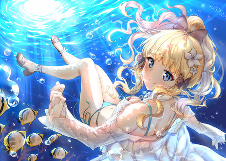 Обои на рабочий стол Sasaki Saren / Сасаки Сарен под водой, персонаж из игры Princess Connect! Re:Dive / Связь принцесс: Повторное погружение
