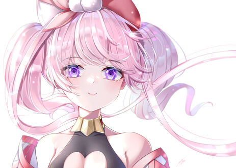 Обои на рабочий стол Mayumiya Tsumugi / Маюмия Цумуги на белом фоне, персонаж из игры Princess Connect! Re:Dive / Связь принцесс: Повторное погружение