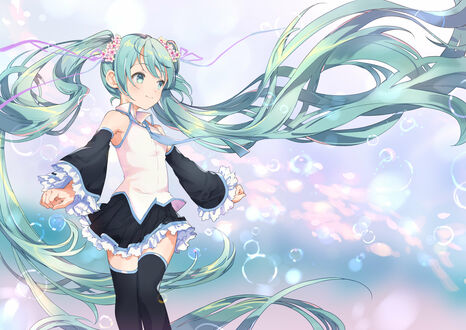 Обои на рабочий стол Vocaloid Hatsune Miku / Вокалоид Хатсунэ Мику в хорошем настроении