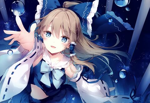 Обои на рабочий стол Hakurei Reimu / Рейму Хакурей под водой, персонаж из серии компьютерных игр Touhou Project / Проект «Восток»